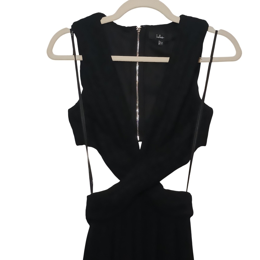 NWT‎ Lulus Vivid Imagination Black Cutout Maxi Dress XS Pleated V-Neck Formal - Picture 5 of 12